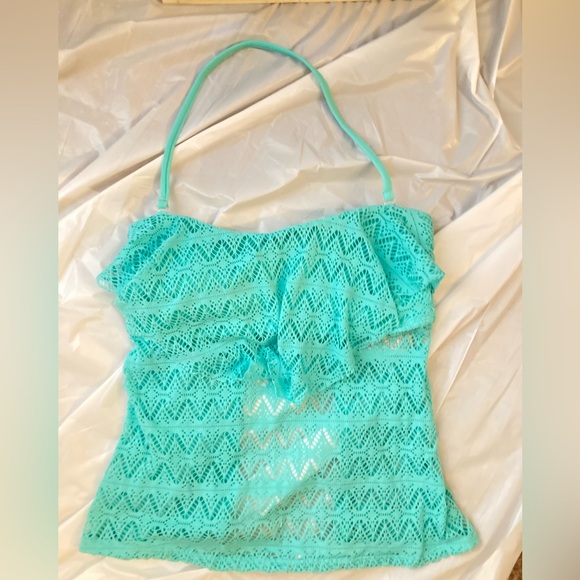 Hula Honey Turquoise Lacey Ruffled Open Back versatile Strap Bikini Top M EUC - Picture 9 of 14